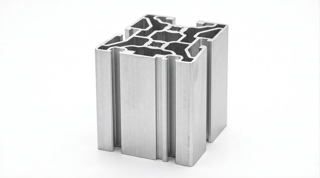 Detailed aluminum extrusion profile isolated on a white background, featuring complex internal channels and a precision-engineered cross-sectional structure.