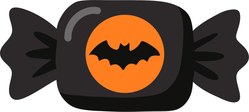 Black candy wrapper with orange bat graphic vector illustration