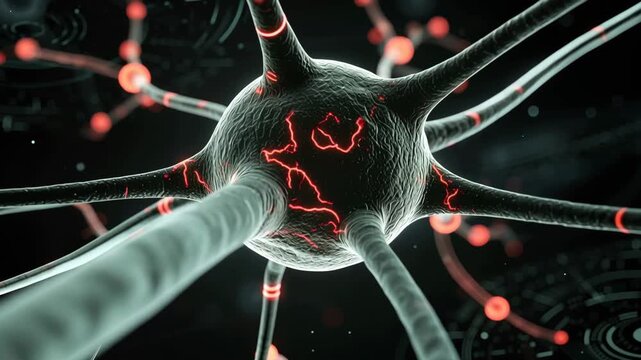 Vibrant neurons firing in a colorful energetic display of brain connections and neural activity animation