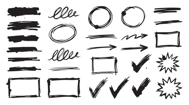 Hand-drawn simple icons and symbols set