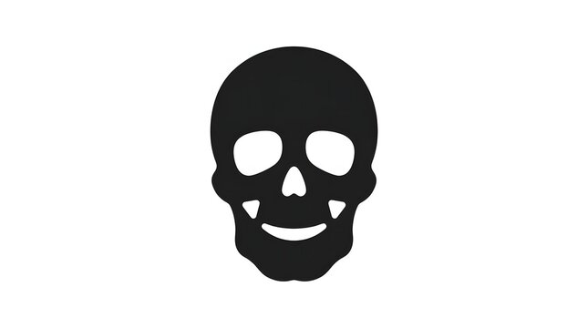 A bold black vector icon of a human skull featuring hollow eye sockets and a smiling expression for design projects