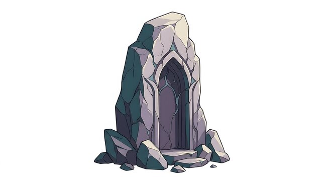 Ancient Stone Gateway Portal Standing Isolated on White Background for Fantasy Game Design