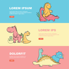 Cute cartoon dinosaurs banner templates set © ONYXprj