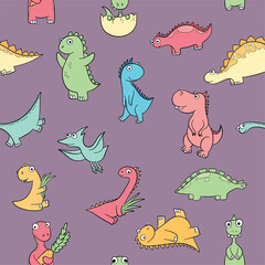 Cute cartoon dinosaurs seamless vector pattern © ONYXprj
