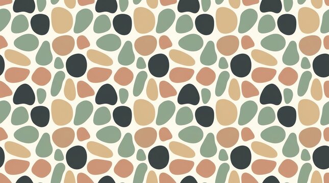 Seamless pattern with abstract pebble shapes in earthy tones and organic stone motifs.