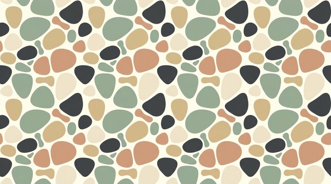 Seamless pattern with organic pebble shapes in soft earth tones and muted colors