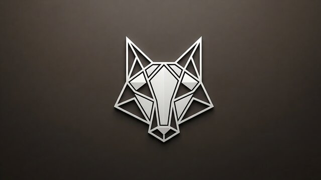 Detailed geometric low poly wolf head emblem on dark background
