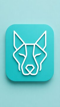 Geometric white wolf head outline icon on teal app button background
