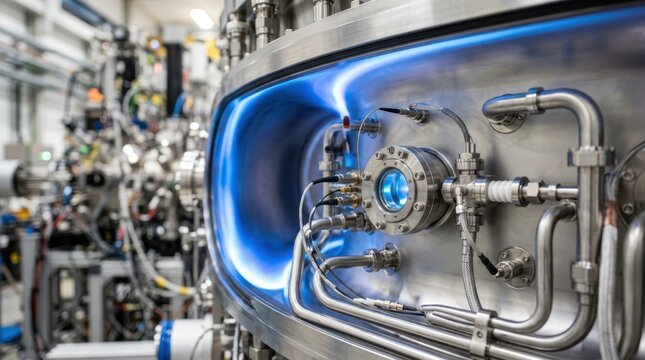 Toroidal plasma chamber with spotless inner lining, coolant pipes, and precision inspection ports