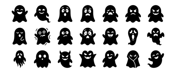 Obraz premium ghost emoticon silhouette vector icon set for halloween and digital communication on transparent background