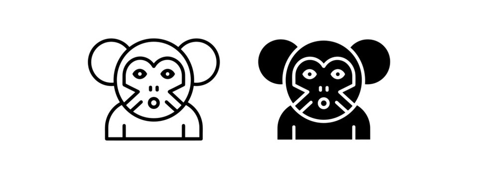monkey face line and glyph icon set for wildlife and animal illustrations on transparent background