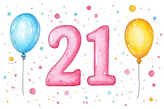 Numbers 21 Decoration for Birthday Party Celebration Featuring Ballloon Imagery and Soft Aesthetic