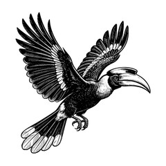 Naklejka premium Hand-drawn illustration of A Hornbill flying pose