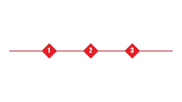 Horizontal timeline infographic with red rhombus markers numbered one to three numbered steps process chart data visualization progress bar infographic element sequential steps three points