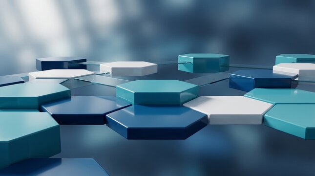 Abstract Blue Hexagon Network Futuristic Geometric 3D Rendering Background