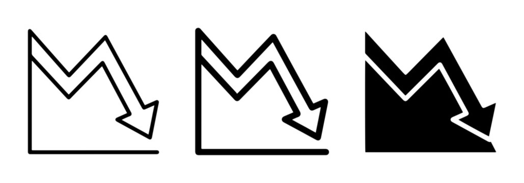 Falling Trend Icons, Downward Graph Arrows, Stock Market Decline Symbols, Business Analytics Icons