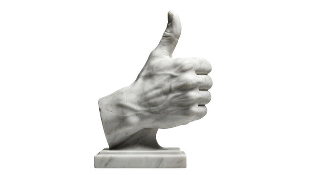 Classic marble statue of a human hand showing a thumbs up gesture