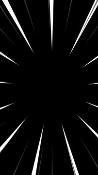 Vertical comic speed lines animation on transparent background, anime style radial motion rays flashing to center, cartoon action zoom effect for gaming intro, meme video, hype flash sale
