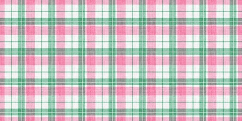 Pink and green plaid pattern. Traditional scottish checkered background. Seamless tartan pattern for spring or christmas design.