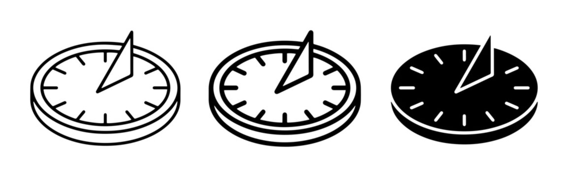 Sundial Icons, Time Measurement Symbols, Ancient Navigation Tools, Vector Graphics