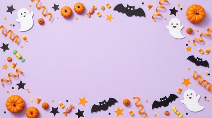 Fototapeta premium Halloween-themed donuts with ghosts and bats