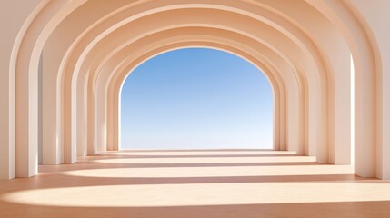 Obraz premium Soft pastel arches and columns in 3d abstract scene with blue sky
