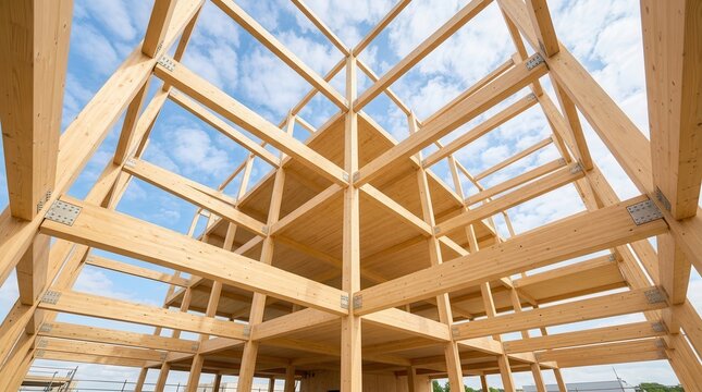 Environmentally friendly materials used in modern mass timber construction projects.