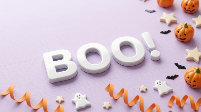 Halloween boo letters with festive decorations