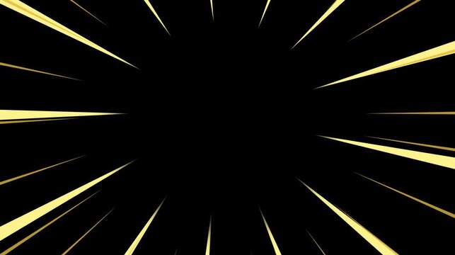 Yellow comic speed lines animation on transparent background, anime style radial motion rays flashing to center, cartoon action zoom effect for gaming intro, meme video, hype flash sale