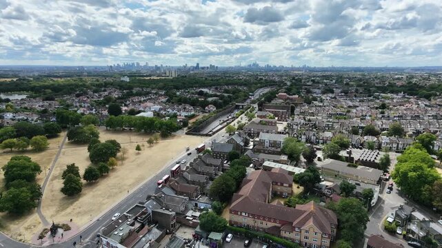 A12 duel carriageway Wanstead East London UK drone aerial view 4k footage