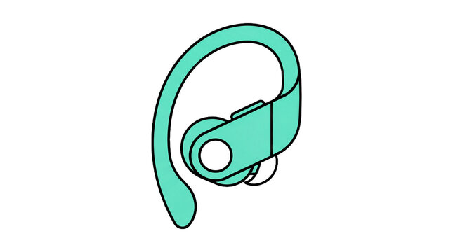 Teal sport earphone illustration in minimalist style