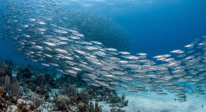 Harmonious Silver Fish School Symbolizing Ocean Resilience