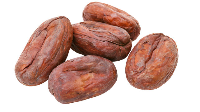 Heap of dried cocoa beans, isolated on transparent background