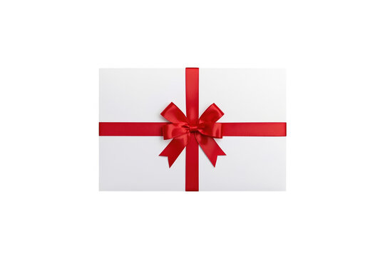 White gift envelope wrapped with red ribbon bow