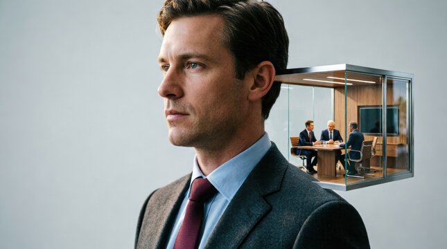 Man's Head with Office Interior, Conceptual Illustration, Business Strategy, Modern Design, Gigapixel High Fidelity