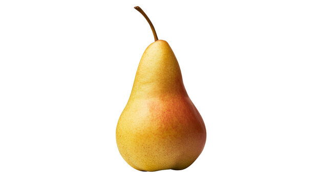 Ripe yellow and red pear with stem, isolated on transparent background