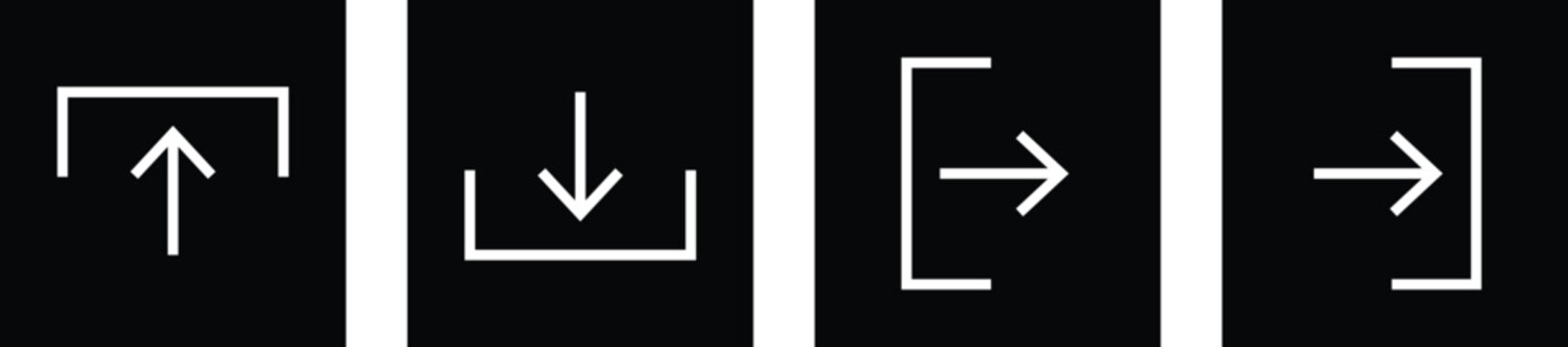 Minimalist white arrow icons representing upload and exit symbols