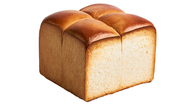 Golden brown brioche loaf with soft white crumb, isolated on transparent background