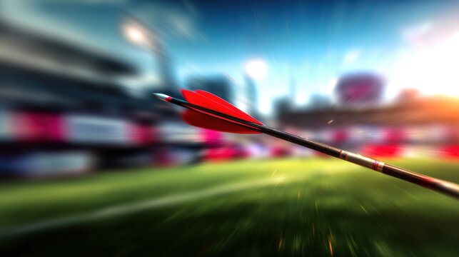 A dynamic shot of an arrow in motion, symbolizing speed and precision on a blurred background