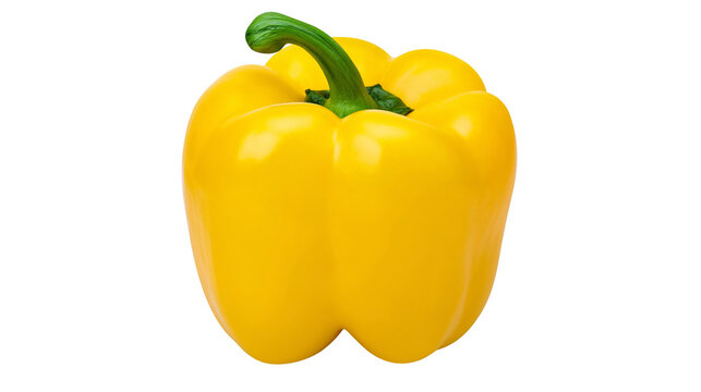 Bright yellow bell pepper with green stem, isolated on transparent background