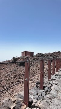 Hiking trail through volcanic landscape in Teide National Park