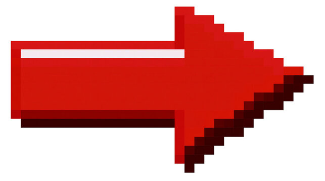 Pixelated red arrow pointing right, isolated on transparent background