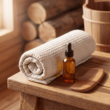 45 Degree Angle Of Natural Linen Sauna Towel And Birch Essential Oils