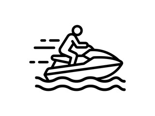Naklejka premium Person riding a jet ski on water while moving fast with motion lines and waves