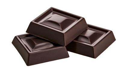 Fototapeta premium Dark chocolate squares stacked, isolated on transparent background
