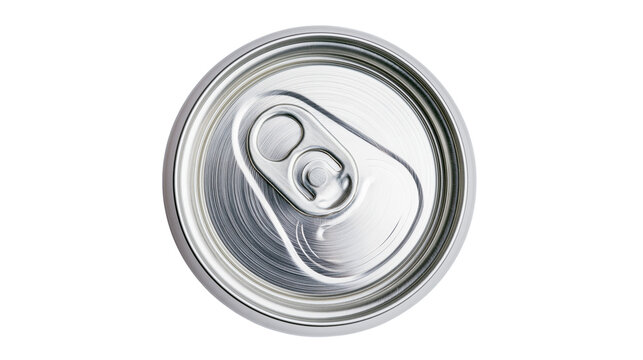 Silver aluminum soda can top with pull tab, isolated on transparent background