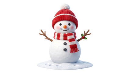 Fototapeta premium A cheerful snowman with a red hat and scarf, perfect for winter-themed designs and holiday greetings. 3d render