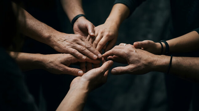 Diverse Hands Reaching Out to Each Other in Support and Unity