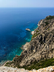 Fototapeta premium Panoramic view of Corfu coastline from Angelokastro Byzantine Castle, Greece