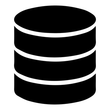Database icon in flat black style, digital storage server symbol, data center cylinder graphic for web and app UI design